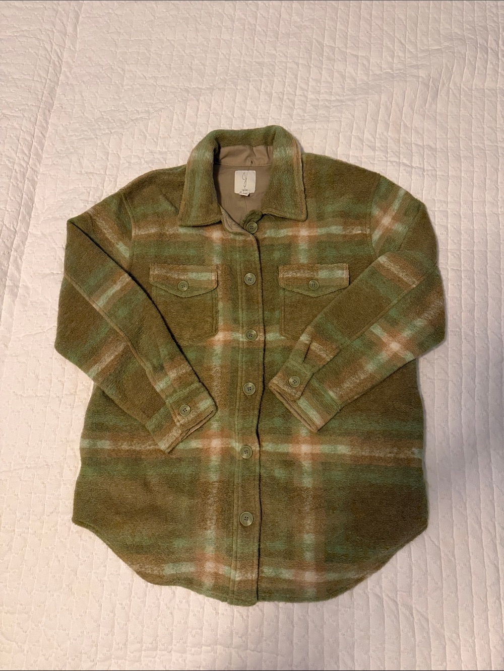 Joie Olive Green Plaid Utility Shacket